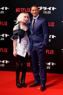 (L to R) Actress Noomi Rapace and actor Will Smith, pose for the cameras during the Japan premiere for the movie Bright on December 19, 2017, Tokyo, Japan. Smith, and Rapace alongside actor Joel Edgerton and director David Ayer, received a warm welcome from the Japanese fans at the event. The film will be released globally on Netflix on December 22. (gxta_brightjp009)