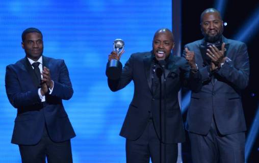 James Lopez, Will Packer, and Malcolm D. Lee (L-R) accept the Outstanding Motion Picture award for Girls Trip onstage during the 49th NAACP Image Awards at the Pasadena Civic Auditorium in Pasadena, California on January 15, 2018. The NAACP Image Awards celebrates the accomplishments of people of color in the fields of television, music, literature and film and also honors individuals or groups who promote social justice through creative endeavors.during the 49th NAACP Image Awards at the Pasadena Civic Auditorium in Pasadena, California on January 15, 2018. The NAACP Image Awards celebrates the accomplishments of people of color in the fields of television, music, literature and film and also honors individuals or groups who promote social justice through creative endeavors. during the 49th NAACP Image Awards at the Pasadena Civic Aud LAP20180115947 JIMxRUYMEN