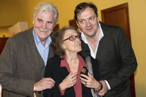 Peter Simonischek, Nicola Lubitsch und Charly Hübner bei der 60. Verleihung vom Ernst-Lubitsch-Preis 2018 im Kino Babylon. Berlin, 28.01.2018