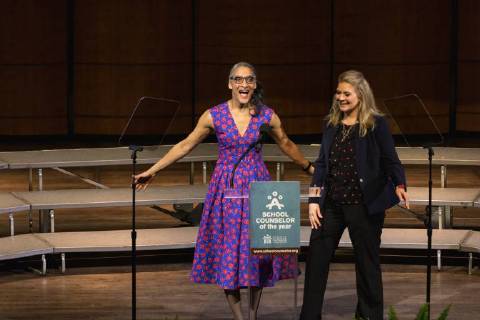 February 2, 2018 - Washington, DC, United States - (L-R): Carla Hall (â€oeThe Chewâ€Â), and Amanda Freitag (Food Network), speak at the 2018 School Counselor of the Year awards ceremony, at the John F. Kennedy Center for the Performing Arts in Washington, D.C., on Friday, Feb. 2, 2018. ( ) Washington United States - ZUMAn230 20180202_zaa_n230_365 Copyright: xCherissxMayx