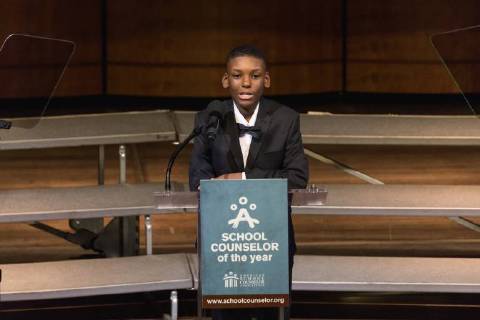 February 2, 2018 - Washington, DC, United States - DaMarcus Thompson, 7th grade student at Lawndale Community Academy (Chicago, Ill.), speaks at the 2018 School Counselor of the Year awards ceremony, at the John F. Kennedy Center for the Performing Arts in Washington, D.C., on Friday, Feb. 2, 2018. ( ) Washington United States - ZUMAn230 20180202_zaa_n230_335 Copyright: xCherissxMayx