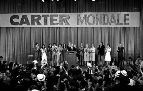 November 3, 1976 - Atlanta, Georgia, Georgia - United States President-elect Jimmy Carter, surrounded by family, claims victory over US President Gerald R. Ford at an election night rally in Atlanta, Georgia on November 3, 1976. .Credit: CNP Atlanta Georgia - ZUMAs152 19761103_zaa_s152_003 Copyright: xBenjaminxE.x Gene xFortex