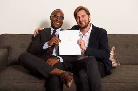 March 2, 2018 - Beverly Hills, California, U.S. - Presenter BARRY JENKINS with RUBEN OSTLUND, director of the Oscar nominated foreign film The Square (Sweden), at the reception for the Foreign Language Film Award category for the 90th Oscars on Friday. Beverly Hills U.S. - ZUMAz03_ 20180302_shf_z03_202 Copyright: xPhilxMcCartenx
