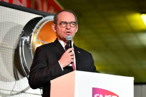 March 12, 2018 - Paris, Ile-de-France, France - Director of SNCF Reseau Patrick Jeantet speaks at the Ground Control venue near the Gare de Lyon in Paris on March 12, 2018, during the celebrations of French rail network 80th birthday. Guillaume Pepy, Head of the French national state-owned railway company SNCF announced on March 7, 2018 that he would not be seeking a third mandate to remain in charge of the company. Paris France - ZUMAn230 20180312_zaa_n230_714 Copyright: xJulienxMattiax