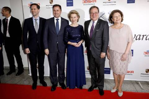 Gauthier Destenay, Xavier Bettel, Ursula von der Leyen, Armin Laschet und Susanne Laschet bei der 13. Verleihung der Steiger Awards in der Alten Kaue der Zeche Hansemann. Dortmund, 17.03.2018