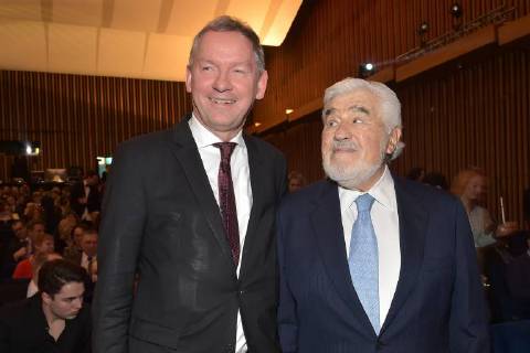 Lutz Marmor ( NDR Intendant), Mario Adorf beim 16. Deutschen Hoerfilmpreis im Kino International in Berlin am 20.03.2018