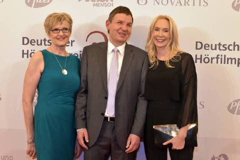 Andreas Bethke, Renate Reymann, Feo Aladag beim 16. Deutschen Hoerfilmpreis im Kino International in Berlin am 20.03.2018