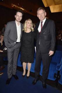 Florian Bartholomäi, Verena Bentele und Lutz Marmor bei der Verleihung des 16. Deutschen Hörfilmpreises 2018 im Kino International. Berlin, 20.03.2018
