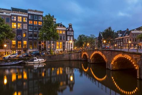 A bridge over the Keizersgracht Canal, Amsterdam, Netherlands, Europe Copyright: KavxDadfar 1207-142