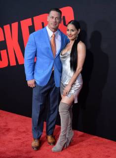 Cast member John Cena (L) and his wife, wrestler Nikki Bella attend the premiere of the motion picture comedy Blockers at the Regency Village Theatre in the Westwood section of Los Angeles on April3, 2018. Storyline: Three parents try to stop their daughters from having sex on Prom night.  LAP2018040353 JIMxRUYMEN