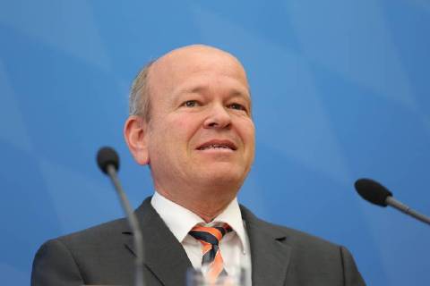 April 5, 2018 - Munich, Bavaria, Germany - Burkhard Koerner speaks, in Munich, Germany, on April 5, 2018. The minister of interiour Joachim Herrmann and the President of the Verfassungsschutz ( Secret Service). They talked about Islamism, Right-wing extremism, left-wing extremism and cyber crminality. Munich Germany - ZUMAn230 20180405_zaa_n230_107 Copyright: xAlexanderxPohlx