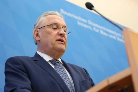 April 5, 2018 - Munich, Bavaria, Germany - Joachim Herrmann speaks, in Munich, Germany, on April 5, 2018. The minister of interiour Joachim Herrmann and the President of the Verfassungsschutz ( Secret Service). They talked about Islamism, Right-wing extremism, left-wing extremism and cyber crminality. Munich Germany - ZUMAn230 20180405_zaa_n230_095 Copyright: xAlexanderxPohlx