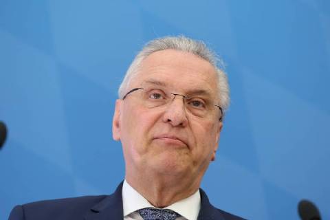 April 5, 2018 - Munich, Bavaria, Germany - Joachim Herrmann speaks, in Munich, Germany, on April 5, 2018. The minister of interiour Joachim Herrmann and the President of the Verfassungsschutz ( Secret Service). They talked about Islamism, Right-wing extremism, left-wing extremism and cyber crminality. Munich Germany - ZUMAn230 20180405_zaa_n230_097 Copyright: xAlexanderxPohlx