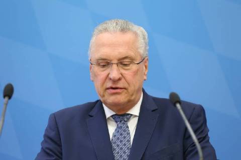 April 5, 2018 - Munich, Bavaria, Germany - Joachim Herrmann speaks, in Munich, Germany, on April 5, 2018. The minister of interiour Joachim Herrmann and the President of the Verfassungsschutz ( Secret Service). They talked about Islamism, Right-wing extremism, left-wing extremism and cyber crminality. Munich Germany - ZUMAn230 20180405_zaa_n230_091 Copyright: xAlexanderxPohlx