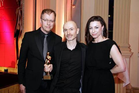 Michael Kitzberger, Wolfgang Widerhofer und Elisabeth Auer bei der Romy 2018 Akademiepreisverleihung im Grand Hotel. Wien, 05.04.2018