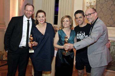 Markus Breitenecker, Inga Leschek, Michael Altrichter und Produzenten bei der Romy 2018 Akademiepreisverleihung im Grand Hotel. Wien, 05.04.2018