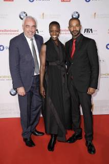 Hans-Reiner Schröder, Florence Kasumba und Tyron Ricketts beim Nominiertenabend zum Deutschen Filmpreis 2018 im BMW Haus am Kurfürstendamm. Berlin, 07.04.2018