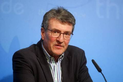 10.04.2018, Erfurt Regierungsmedienkonferenz Thüringen Justizminister Dieter Lauinger stellt das Thüringer Justizvollzugskonzept vor.