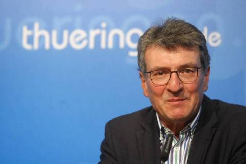 10.04.2018, Erfurt Regierungsmedienkonferenz Thüringen Justizminister Dieter Lauinger stellt das Thüringer Justizvollzugskonzept vor.