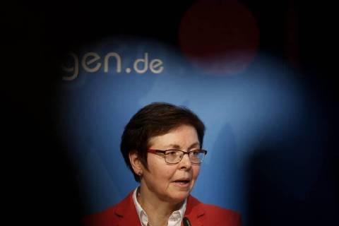 10.04.2018, Erfurt Regierungsmedienkonferenz Thüringen Finanzministerin Heike Taubert mit der Bilanz der Finanzämter für das Jahr 2017. Am Ende der Konferenz gab sie ein Statement zur Grunsteuerentscheidung am Bundesverfassungsgerichthof in Karlsruhe