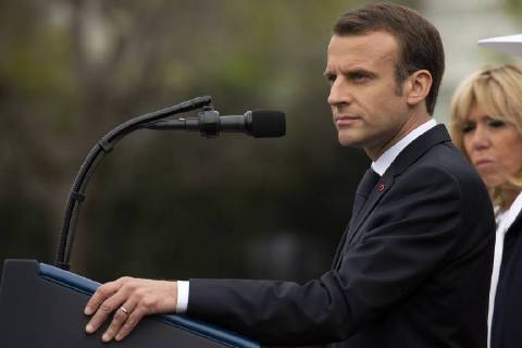 French President Emmanuel Macron speaks on the South Lawn of the White House during the French State Visit to the United States on April 24, 2018 in Washington, DC. Copyright: x©2018xConsolidatedxNewsxPhotosxxxAllxRightsxReservedx