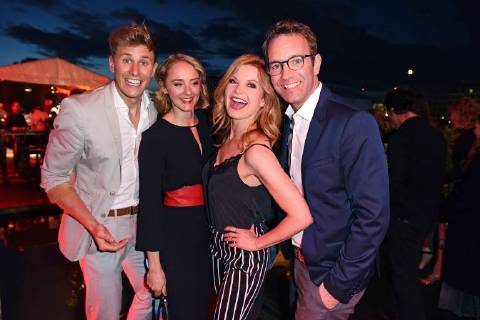 Lukas Sauer, Anne-Catrin Wahls (ehemals Märzke) , Peter Imhof mit Ehefrau Eva Imhof beim Bunte New Faces Award Film 2018 im Spindler & Klatt in Berlin am 26.04.2018