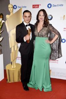 Franz Rogowski, Preisträger beste männliche Hauptrolle, und Natalia Wörner bei der Verleihung des Deutschen Filmpreises 2018 in der Messe Berlin. Berlin, 27.04.2018