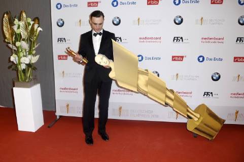 Franz Rogowski, Preisträger beste männliche Hauptrolle, bei der Verleihung des Deutschen Filmpreises 2018 in der Messe Berlin. Berlin, 27.04.2018