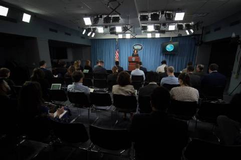 May 3, 2018 - Washington, District of Columbia, U.S. - The United States has protested to China after repeated instances of lasers interfering with U.S. military aircraft landing in Djibouti, chief Pentagon spokesperson DANA WHITE said here today. Chief Pentagon spokesperson Dana W. White conducts a news conference at the Pentagon. In her weekly news conference, White confirmed that two Air Force crewmen were slightly injured in one incident. Washington U.S. - ZUMAz03_ 20180503_sha_z03_324 Copyright: xDept.xofxDefensex