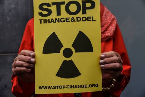 Protest rally during the ceremony in front of the town hall of Aachen Demonstration against nuclear energy in Aachen during the ceremony of the Charlemagne prize for the French President Emmanouel Macron, in Aachen on May 10, 2018