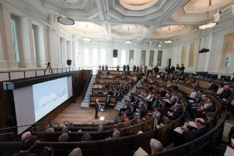 May 14, 2018 - London, London, United Kingdom - Sir David Chipperfield RA architect of the new Royal Academy of Arts makes a speech in the new lecture theatre on press day in London, United Kingdom on 14 May 2018. London United Kingdom - ZUMAt138 20180514_zap_t138_007 Copyright: xRayxTangx