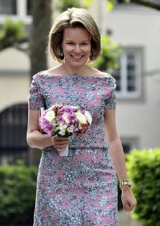 Queen Mathilde of Belgium pictured as she arrives for a ceremony to award the Queen Mathilde Award 2018, in Brussels, Wednesday 16 May 2018. The winner of the Queen Mathilde award is selected by a youth jury from one of the thirteen Queen Mathilde Foundation projects  ERICxLALMAND 05346929