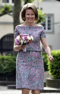 Queen Mathilde of Belgium pictured as she arrives for a ceremony to award the Queen Mathilde Award 2018, in Brussels, Wednesday 16 May 2018. The winner of the Queen Mathilde award is selected by a youth jury from one of the thirteen Queen Mathilde Foundation projects  ERICxLALMAND 05346930
