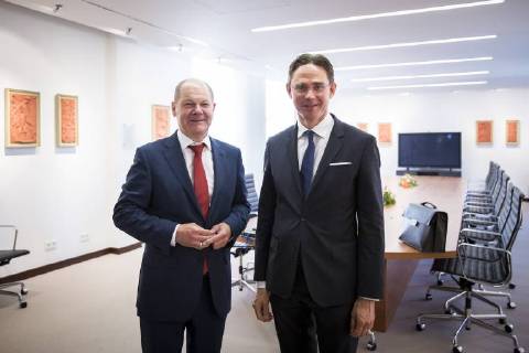 Bundesfinanzminister Olaf Scholz (L), SPD, trifft Jyrki Katainen, Vizepraesident der Europaeischen Kommission, in Berlin, 22.05.2018. Berlin Deutschland