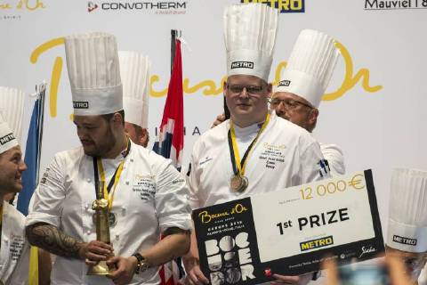 June 12, 2018 - Turin, Piedmont, Italy - Turin, Italy-June 12, 2018: Christian Andre Pettersen during the Award ceremony for the Bocuse d Or competition, the world s most famous international cooking competition in Turin. 20 international chefs face off to win a place in the January world final in Lyon Turin Italy - ZUMAg210 20180612_zbp_g210_179 Copyright: xStefanoxGuidix