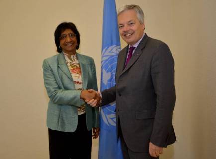 - GENEVA, SWITZERLAND: Vice-Prime Minister and Foreign Minister Didier Reynders pictured during a meeting with United Nations High Commissioner for Human Rights, Navanethem Pillay in Geneva, Switzerland, Wednesday 27 February 2013, part of a short visit of Belgian Foreign Minister Didier Reynders. ERICxLALMAND  x41662272x