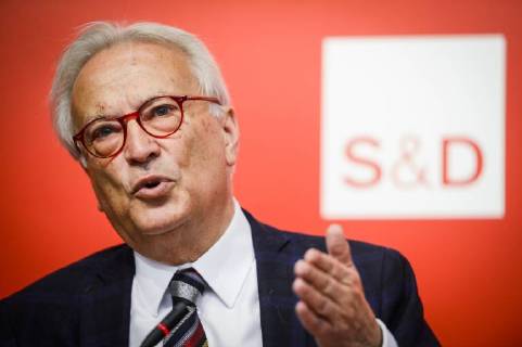 - BRUSSELS, BELGIUM: Austrian chairman of socialist and democrats parties, Hannes Swoboda pictured during a commun declaration of several European leaders of socialist party, called Tackling Youth Unemployment in Europe , in Brussels, at Belgian socialist party headquarters, ahead of the European summit held tomorrow, Wednesday 26 June 2013. LAURIExDIEFFEMBACQ  x44310668x