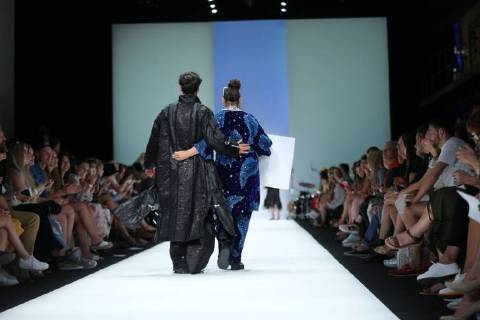 Berlin: Fashion Awards by ACTE Berlin: Designer and winner Malin Busck receives her award at the Rebelpin - Fashion Awards By Acte show during the Berlin Fashion Week Spring Summer 2019 at ewerk on July 5, 2018 in Berlin, Germany. Berlin Berlin-Mitte Germany  SimonexKuhlmey