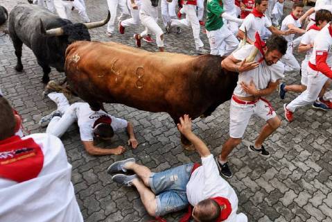 News Themen der Woche KW28 News Themen der Woche News Bilder des Tages Several runners are chased by some bulls during the eight and last bullrun of 2018 Sanfermines festival, in Pamplona, Spain, 14 July 2018. Last bullrun of 2018 Sanfermines festival !ACHTUNG: NUR REDAKTIONELLE NUTZUNG!  Copyright: xDanielxFernandezx GRAF137 20180714-636671690801249357