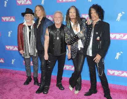 NEW YORK, NY - August 20: Joey Kramer, Brad Whitford, Tom Hamilton, Steven Tyler and Joe Perry from Aerosmith attends the 2018 MTV Video Music Awards at Radio City Music Hall on August 20, 2018 in New York City. Photo Copyright: xJohnxPalmerx