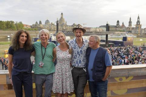 21.08.2018, Premiere zum Film Gundermann in Dresden, v.l. Laila Stieler, Drehbuchautorin, Andreas Dresen, Anna Unterberger, Alexander Scheer, Axel Prahl, Â© Dresden Sachsen Deutschland