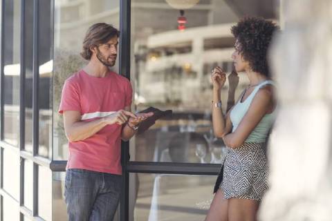 Couple discussing in the street model released Symbolfoto property released  ZEF14193