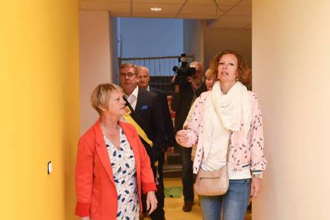 Federation Wallonia - Brussels Minister of Education and School Buildings Marie-Martine Schyns pictured during the first day of the new school year at the Ecole des Charmilles in Thy-Le-Chateau, Monday 03 September 2018. JEAN-LUCxFLEMAL 05419369