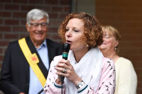 Federation Wallonia - Brussels Minister of Education and School Buildings Marie-Martine Schyns pictured during the first day of the new school year at the Ecole des Charmilles in Thy-Le-Chateau, Monday 03 September 2018.  JEAN-LUCxFLEMAL 05419375