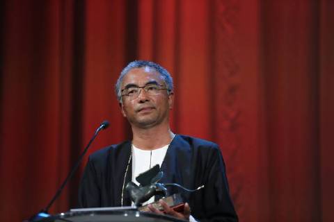 (180908) -- VENICE, Sept. 8, 2018 -- China s Tibetan writer-director Pema Tseden delivers a speech after winning the Best Screenplay award for his movie Jinpa in the Orizzonti section of the 75th Venice International Film Festival in Venice, Italy, Sept. 8, 2018. ) ITALY-VENICE-FILM FESTIVAL-ORIZZONTI-BEST SCREENPLAY AWARD ChengxTingting 