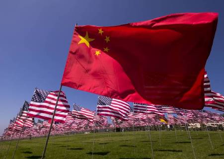 September 10, 2018 - Los Angeles, California, U.S - A Chinese National flag waves in wind amongst 3,000 of US flags at Pepperdine University to mark the 17th anniversary of the 9 11 terror attack, September 10, 2018 in Malibu, California. Los Angeles U.S. - ZUMAc68_ 20180910_zaf_c68_025 Copyright: xRingoxChiux