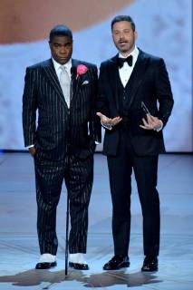 Tracy Morgan and Jimmy Kimmel (R) onstage during the 70th annual Primetime Emmy Awards at the Microsoft Theater in downtown Los Angeles on September 17, 2018.  LAP20180917601 JIMxRUYMEN