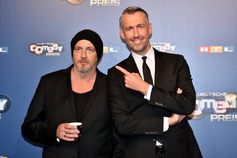 Torsten Sträter und Sebastian Pufpaff , l-r, kommt am 07.10.2018 in Köln zur Verleihung des Deutschen Comedy Preis 2018.