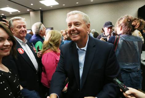 U.S. Senator Lindsey Graham (R-SC) greets supporters after speaking at a rally for Missouri Attorney General Josh Hawley in Chesterfield, Missouri on October 29, 2018. Hawley is running for the U.S. Seante seat now held by Claire McCaskill. The U.S. Senate race in Missouri is considered to be one of the most costly and tighest in the United States.  SLP2018102904 BILLxGREENBLATT
