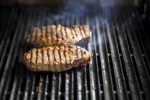 Steak Being Cooked On The Grill, Piedmont, Italy, Dogliani Piedmont Italy Copyright: ClayxMcLachlan MCCL000310